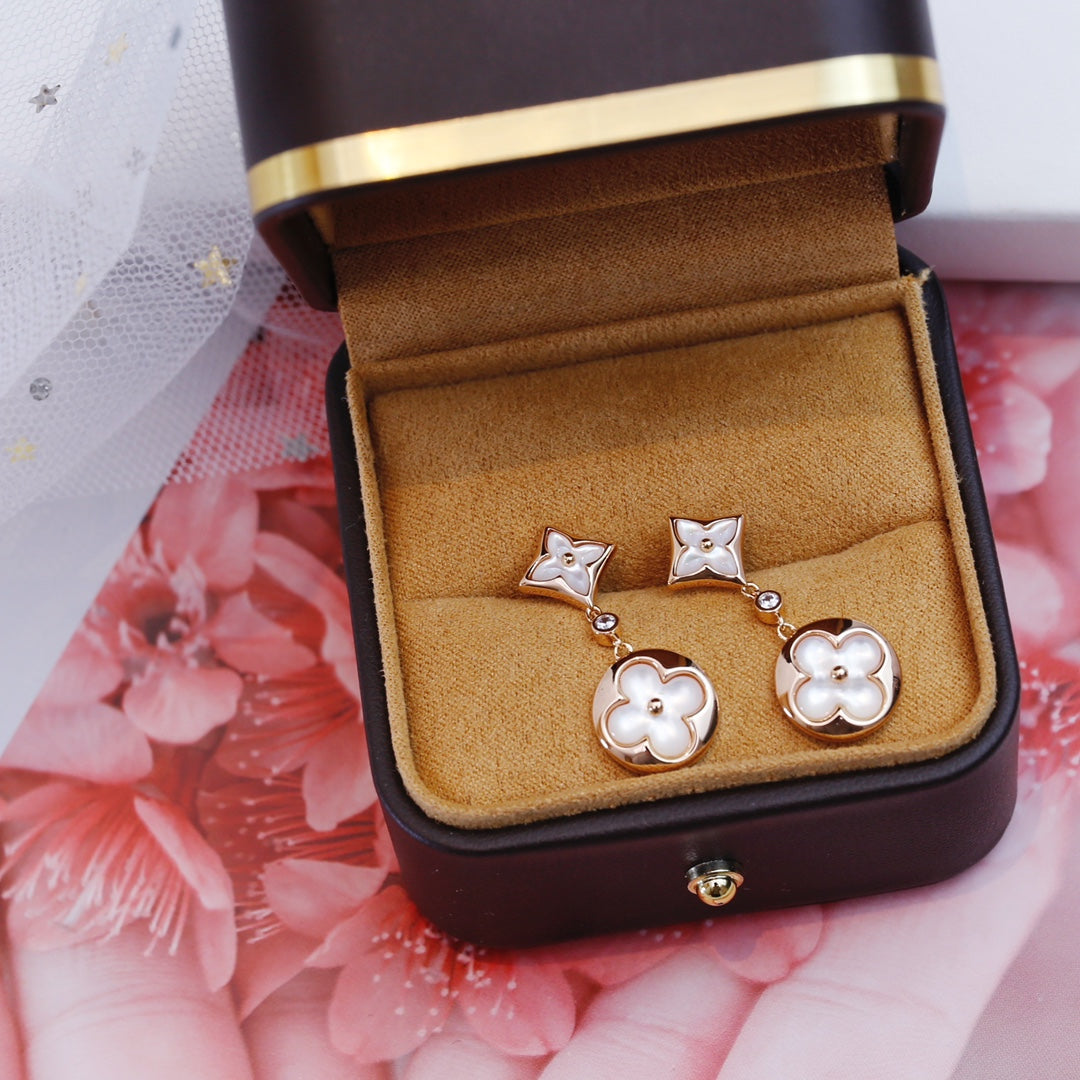 [Demi jewelry]STAR AND SUN PINK GOLD MOP DROP EARRINGS