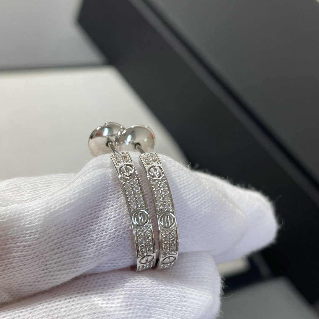 [Demi jewelry]LOVE DIAMOND SILVER HOOP EARRINGS