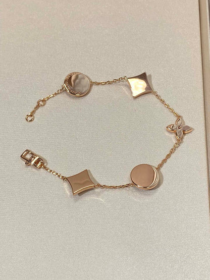 [Mystic]STAR AND SUN 5 MOTIF MOP PINK GOLD BRACELET