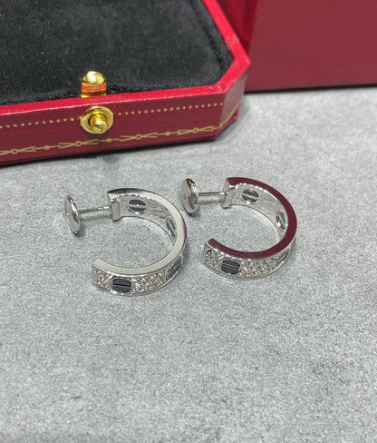 [Mystic]LOVE CERAMIC DIAMOND PAVED SILVER EARRINGS