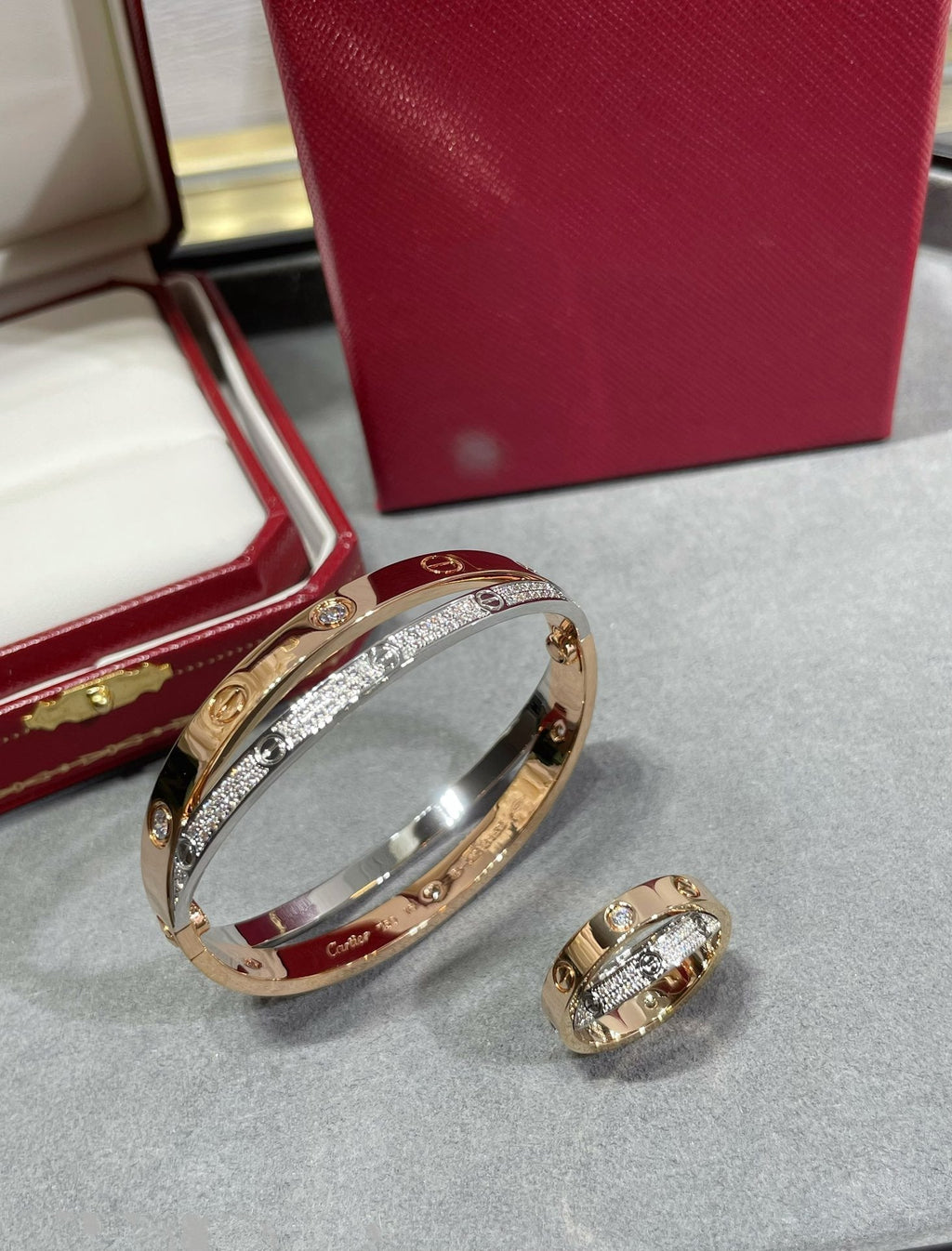 [Demi jewelry]LOVE PINK GOLD SILVER DIAMOND DOUBLE RING