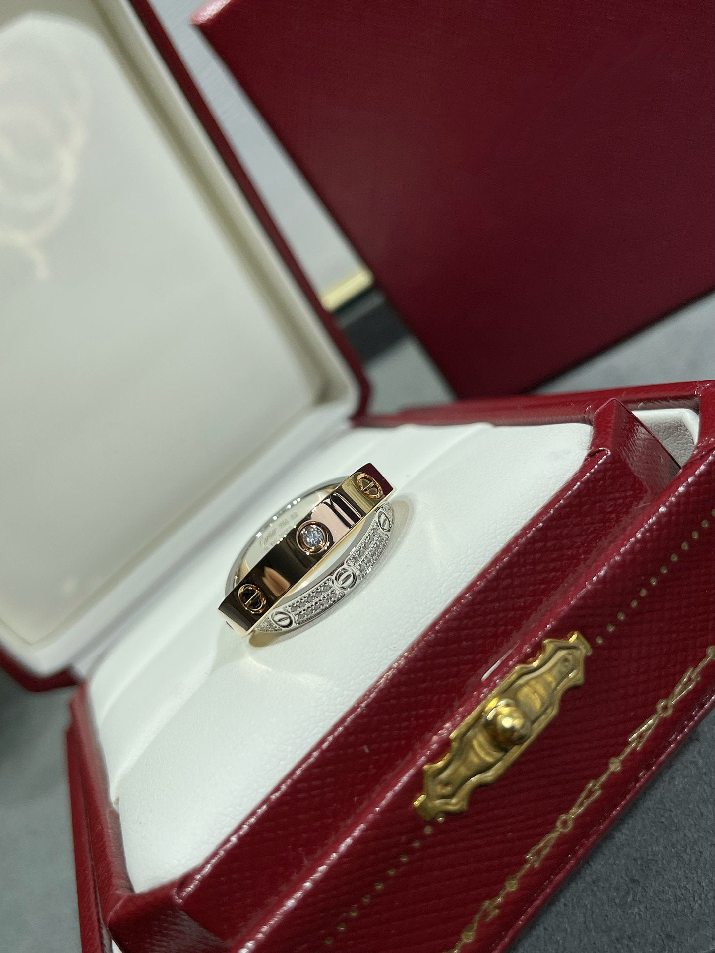 [Mystic]LOVE PINK GOLD SILVER DIAMOND DOUBLE RING