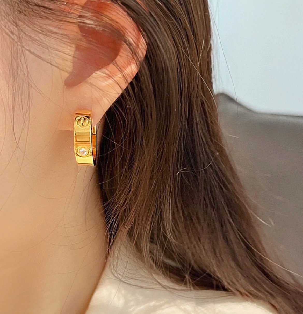 [Demi jewelry]LOVE 5.5MM 1 DIAMOND EARRINGS