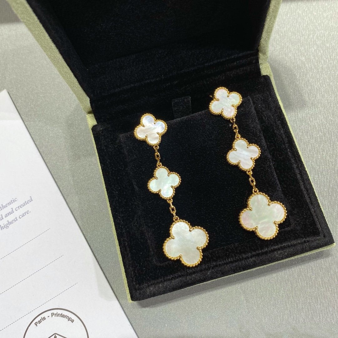 [Demi jewelry]CLOVER MOP 3 MOTIFS GOLD EARRINGS