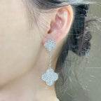 [Demi jewelry]CLOVER 2 MOTIFS DIAMOND PAVED SILVER EARRINGS