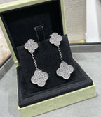[Demi jewelry]CLOVER 2 MOTIFS DIAMOND PAVED SILVER EARRINGS