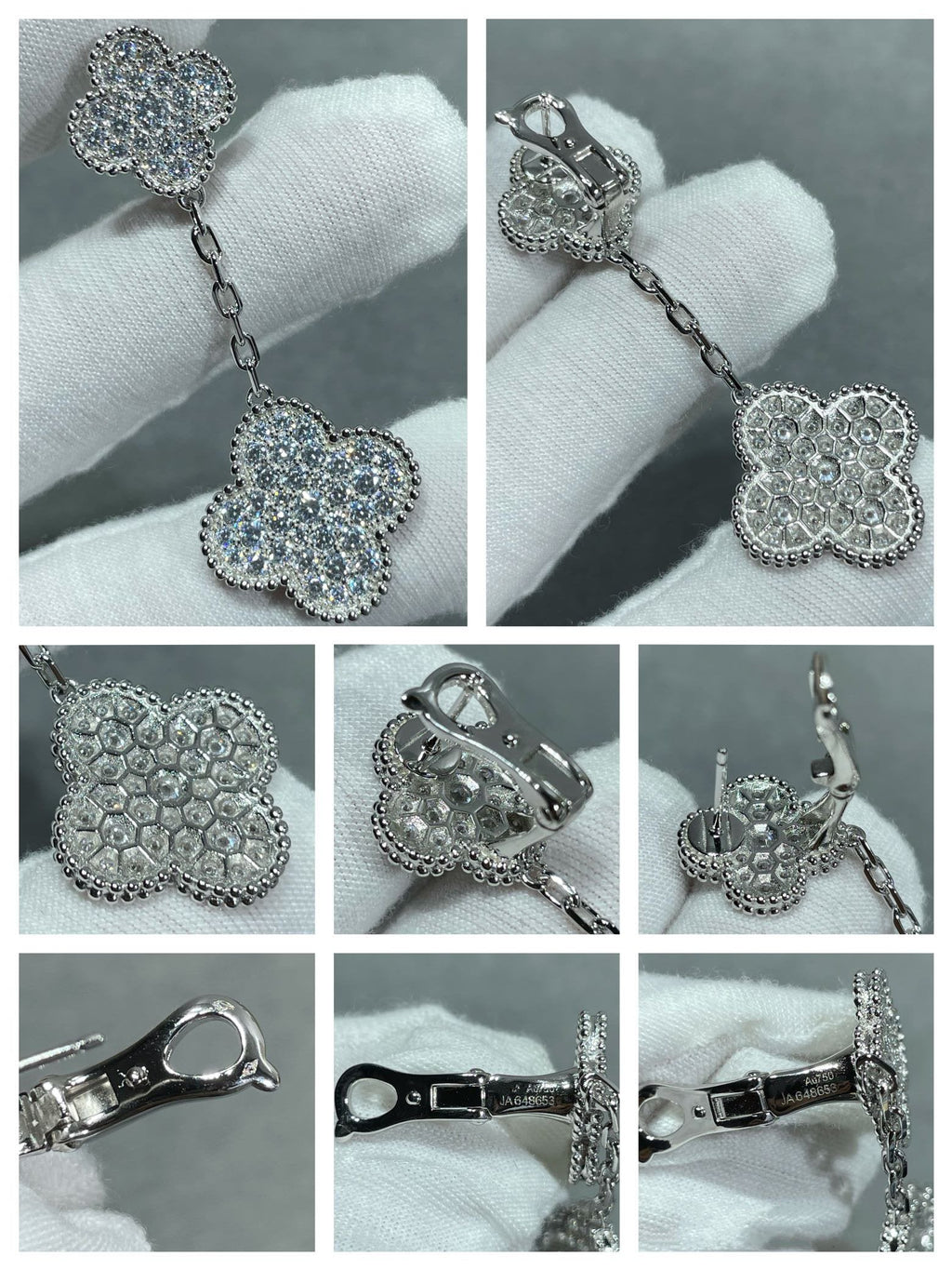 [Demi jewelry]CLOVER 2 MOTIFS DIAMOND PAVED SILVER EARRINGS