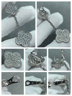 [Demi jewelry]CLOVER 2 MOTIFS DIAMOND PAVED SILVER EARRINGS