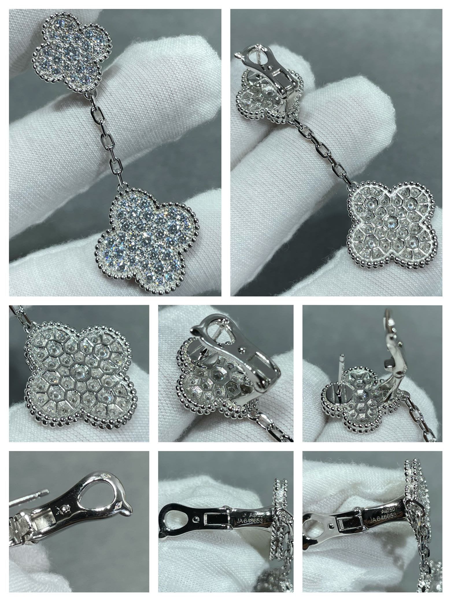 [Demi jewelry]CLOVER 2 MOTIFS DIAMOND PAVED SILVER EARRINGS