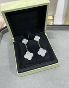 [Demi jewelry]CLOVER 2 MOTIFS DIAMOND PAVED SILVER EARRINGS