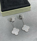 [Demi jewelry]CLOVER 2 MOTIFS DIAMOND PAVED SILVER EARRINGS