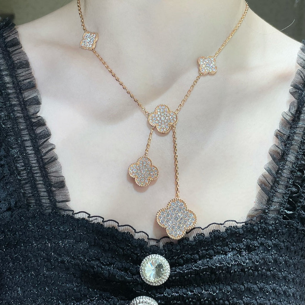 [Demi jewelry]CLOVER 6 MOTIF DIAMOND PAVED NECKLACE