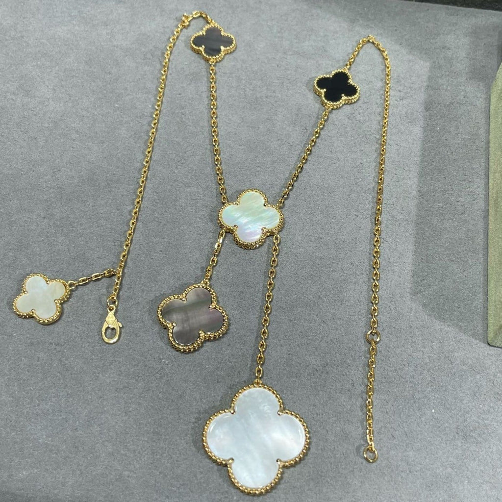 [Demi jewelry]CLOVER 6 MOTIF MOP ONYX GOLD NECKLACE