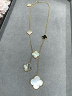 [Demi jewelry]CLOVER 6 MOTIF MOP ONYX GOLD NECKLACE