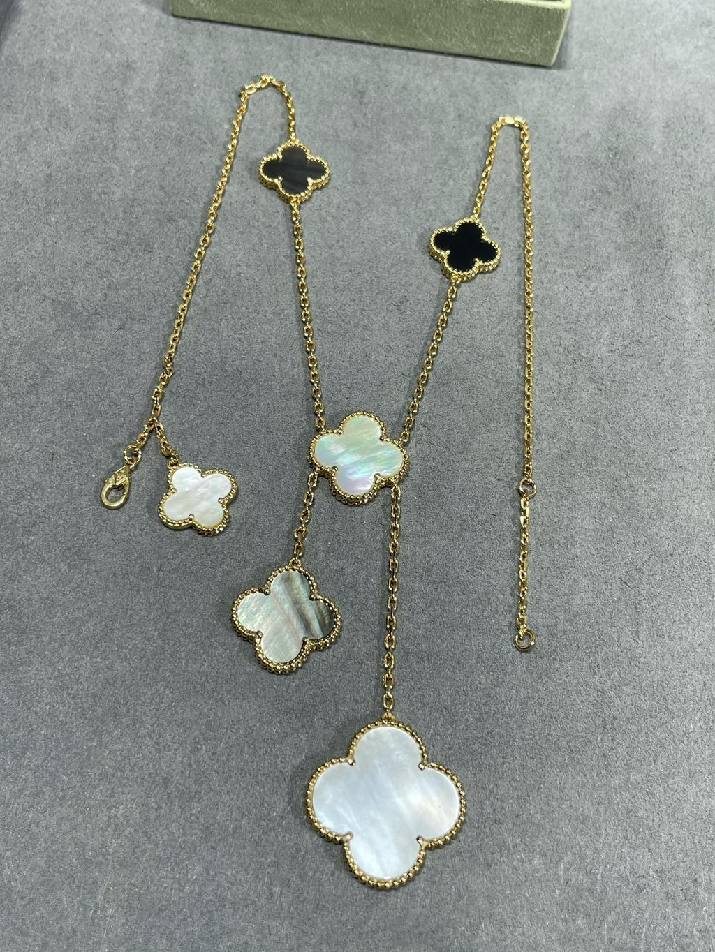 [Demi jewelry]CLOVER 6 MOTIF MOP ONYX GOLD NECKLACE