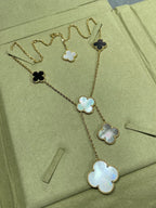 [Demi jewelry]CLOVER 6 MOTIF MOP ONYX GOLD NECKLACE