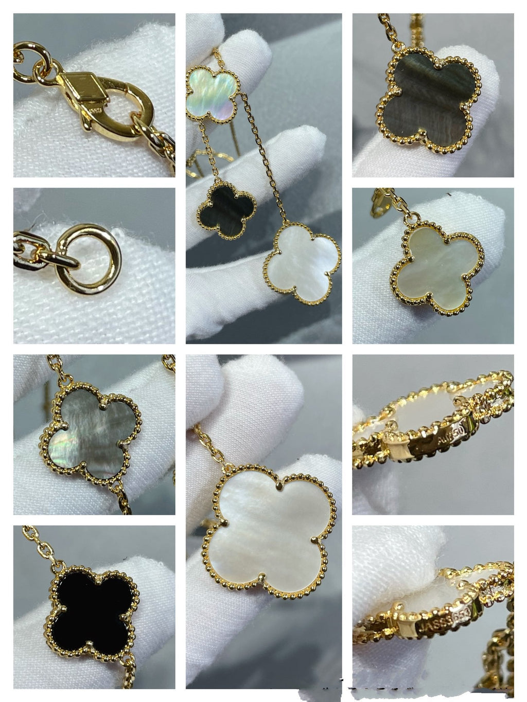 [Demi jewelry]CLOVER 6 MOTIF MOP ONYX GOLD NECKLACE