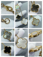 [Demi jewelry]CLOVER 6 MOTIF MOP ONYX GOLD NECKLACE