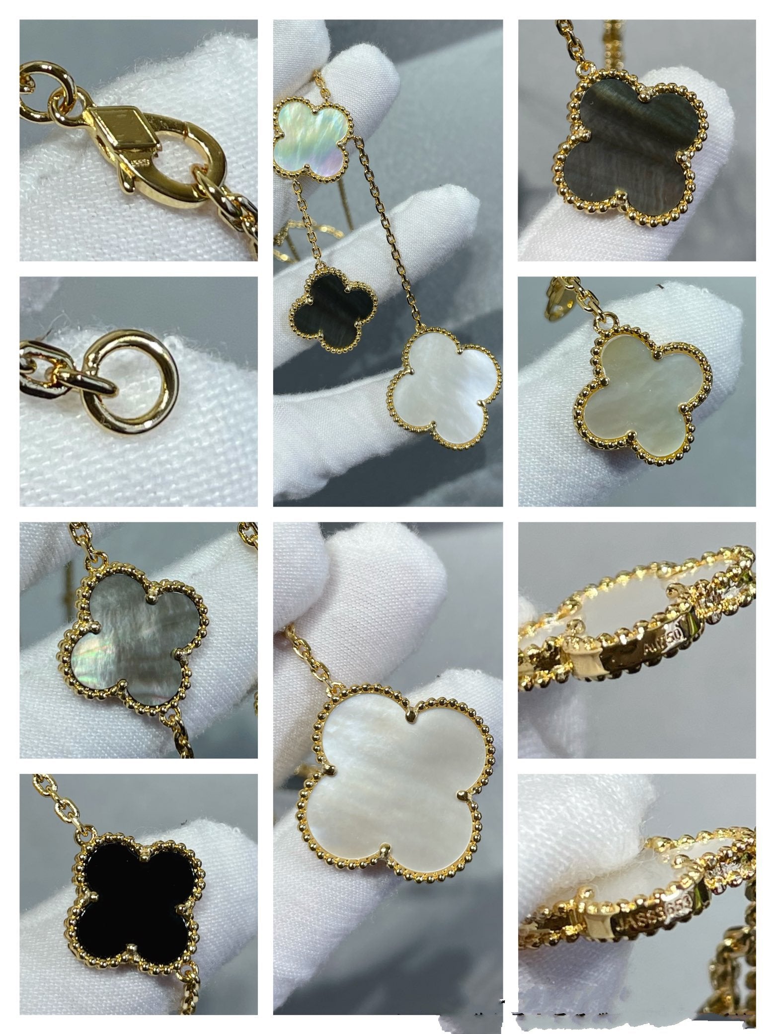 [Demi jewelry]CLOVER 6 MOTIF MOP ONYX GOLD NECKLACE