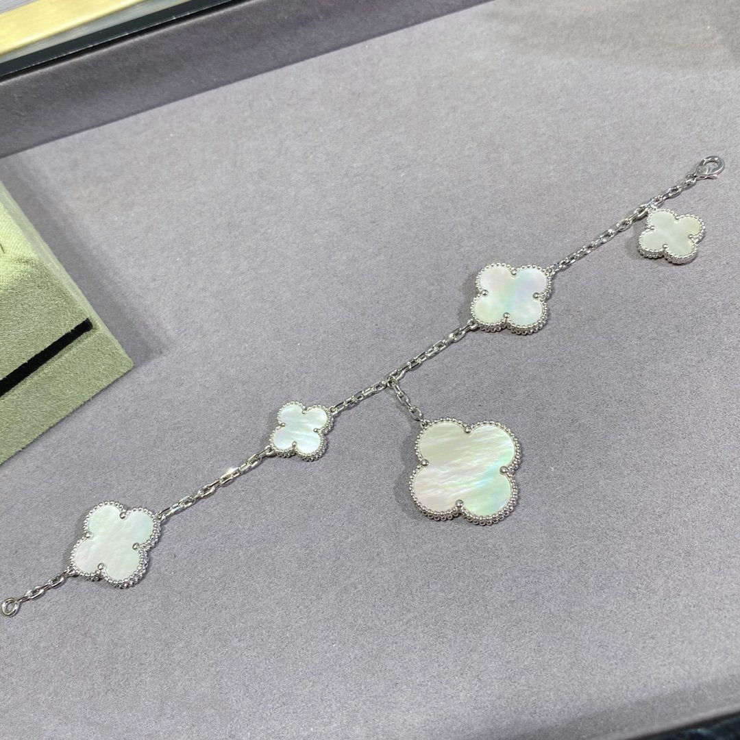 [Demi jewelry]CLOVER 5 MOTIF WHITE MOP SILVER BRACELET