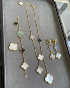 [Demi jewelry]CLOVER 3 MOTIF MOP ONYX DARK MOP PINK GOLD EARRINGS