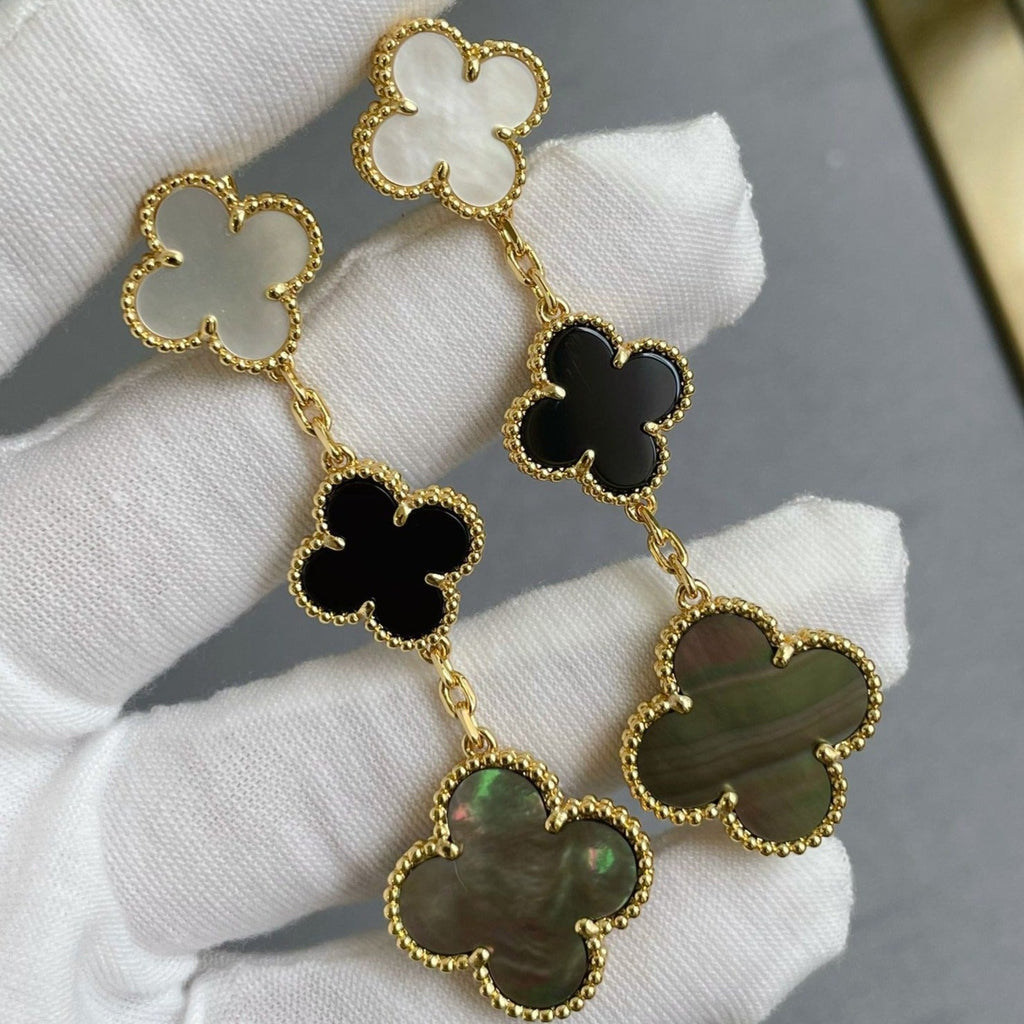 [Demi jewelry]CLOVER 3 MOTIF MOP ONYX DARK MOP PINK GOLD EARRINGS