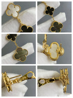 [Demi jewelry]CLOVER 3 MOTIF MOP ONYX DARK MOP PINK GOLD EARRINGS