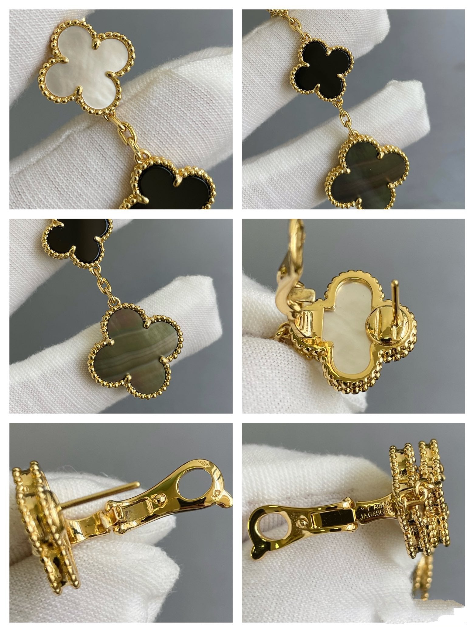 [Demi jewelry]CLOVER 3 MOTIF MOP ONYX DARK MOP PINK GOLD EARRINGS