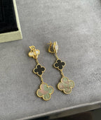 [Demi jewelry]CLOVER 3 MOTIF MOP ONYX DARK MOP PINK GOLD EARRINGS