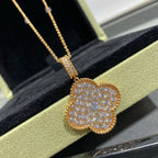 [Demi jewelry]CLOVER 25MM LARGE PEDANT DIAMOND PAVED LONG NECKLACE