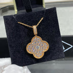 [Demi jewelry]CLOVER 25MM LARGE PEDANT DIAMOND PAVED LONG NECKLACE