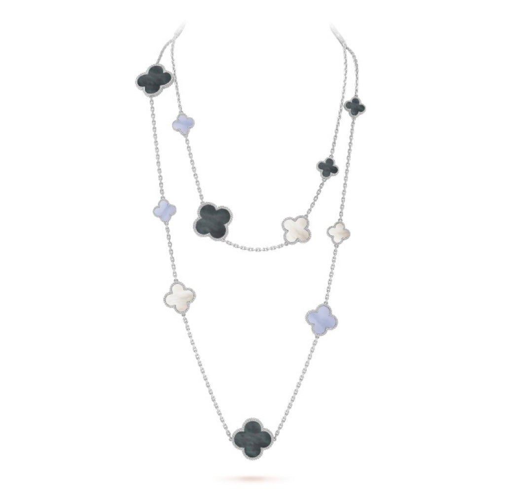 [Demi jewelry]CLOVER 16 MOTIF CHALCEDONY MOP SILVER NECKLACE