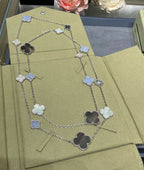 [Demi jewelry]CLOVER 16 MOTIF CHALCEDONY MOP SILVER NECKLACE