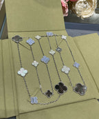 [Demi jewelry]CLOVER 16 MOTIF CHALCEDONY MOP SILVER NECKLACE