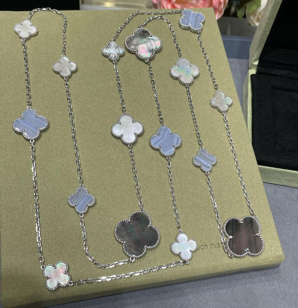 [Demi jewelry]CLOVER 16 MOTIF CHALCEDONY MOP SILVER NECKLACE