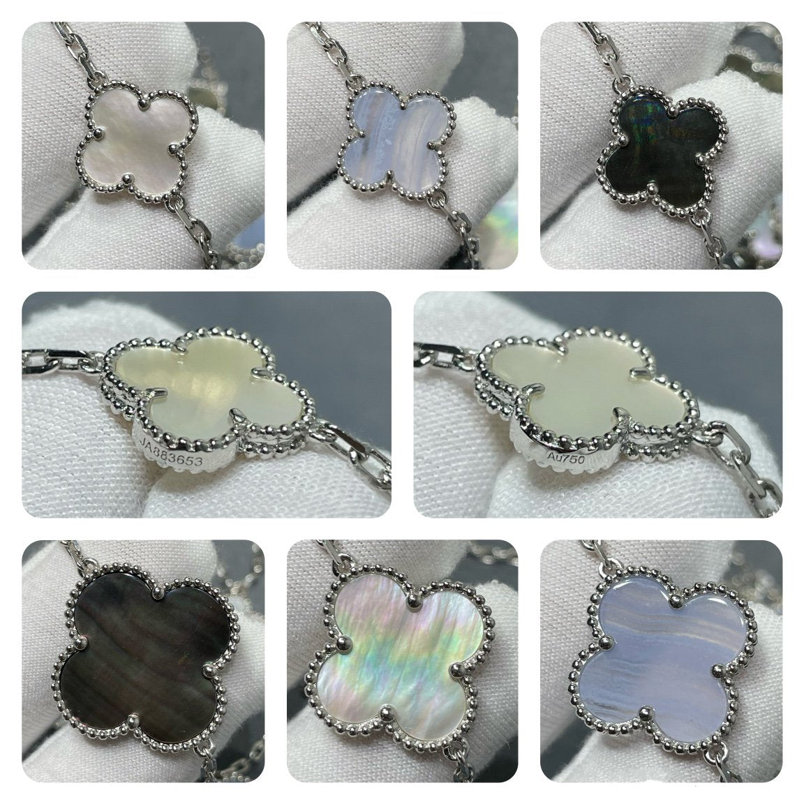[Demi jewelry]CLOVER 16 MOTIF CHALCEDONY MOP SILVER NECKLACE