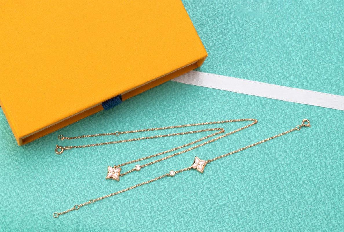 [Mystic]STAR PINK MOP 1 DIAMOND PINK GOLD NECKLACE