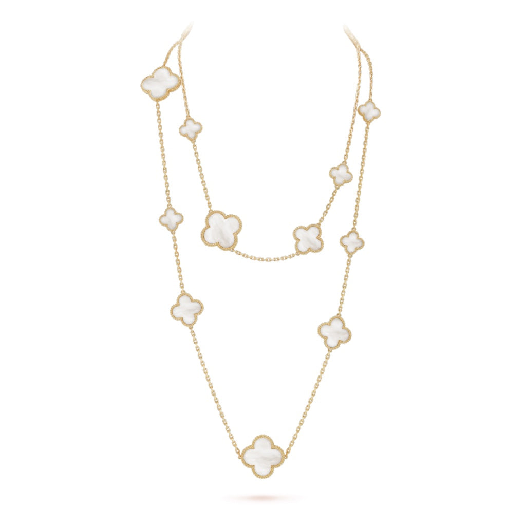 [Demi jewelry]CLOVER 16 MOTIF WHITE MOP GOLD NECKLACE