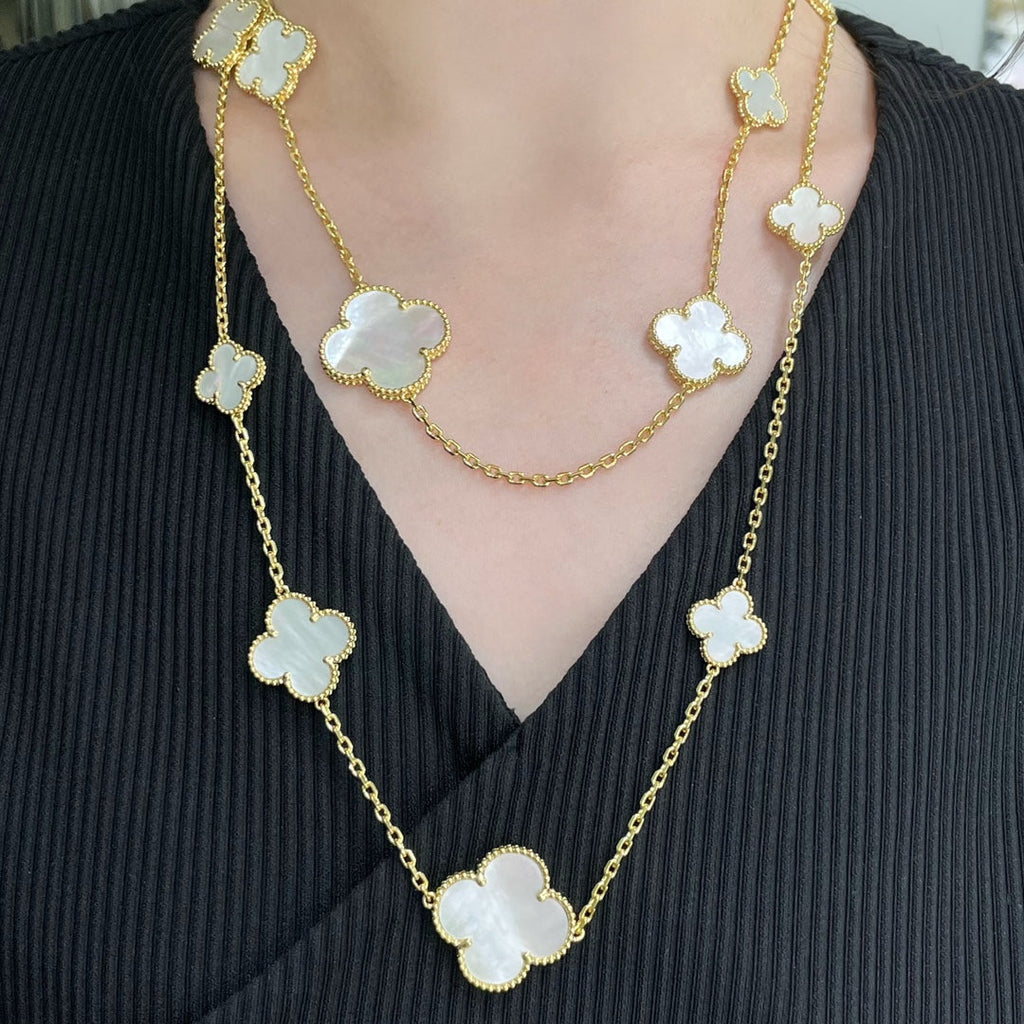 [Demi jewelry]CLOVER 16 MOTIF WHITE MOP GOLD NECKLACE