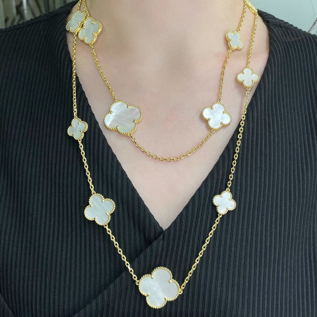 [Demi jewelry]CLOVER 16 MOTIF WHITE MOP GOLD NECKLACE