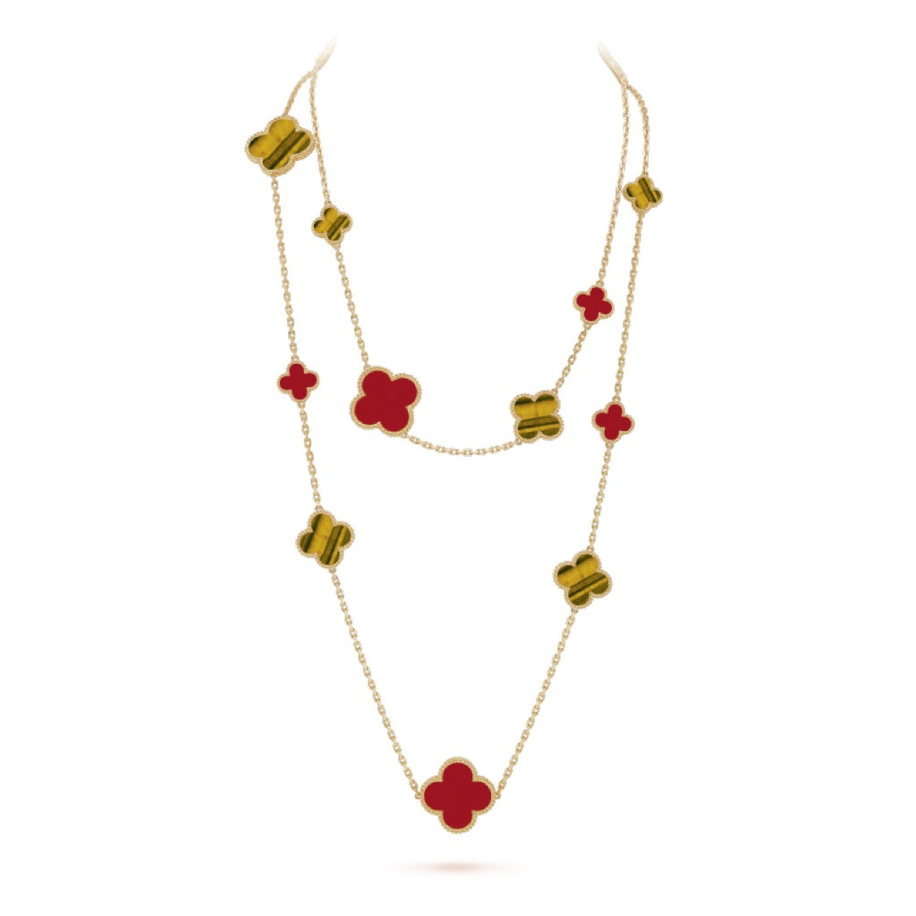 [Demi jewelry]CLOVER 16 MOTIF CARNELIAN TIGER EYE ROSE GOLD NECKLACE