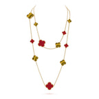 [Demi jewelry]CLOVER 16 MOTIF CARNELIAN TIGER EYE ROSE GOLD NECKLACE
