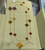 [Demi jewelry]CLOVER 16 MOTIF CARNELIAN TIGER EYE ROSE GOLD NECKLACE