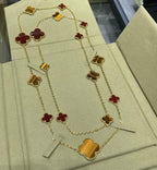 [Demi jewelry]CLOVER 16 MOTIF CARNELIAN TIGER EYE ROSE GOLD NECKLACE