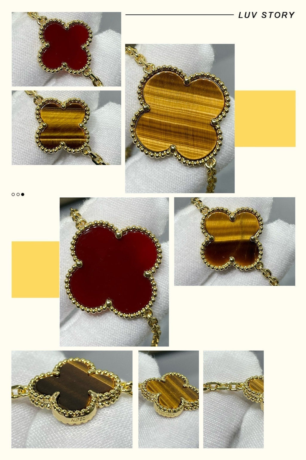 [Demi jewelry]CLOVER 16 MOTIF CARNELIAN TIGER EYE ROSE GOLD NECKLACE