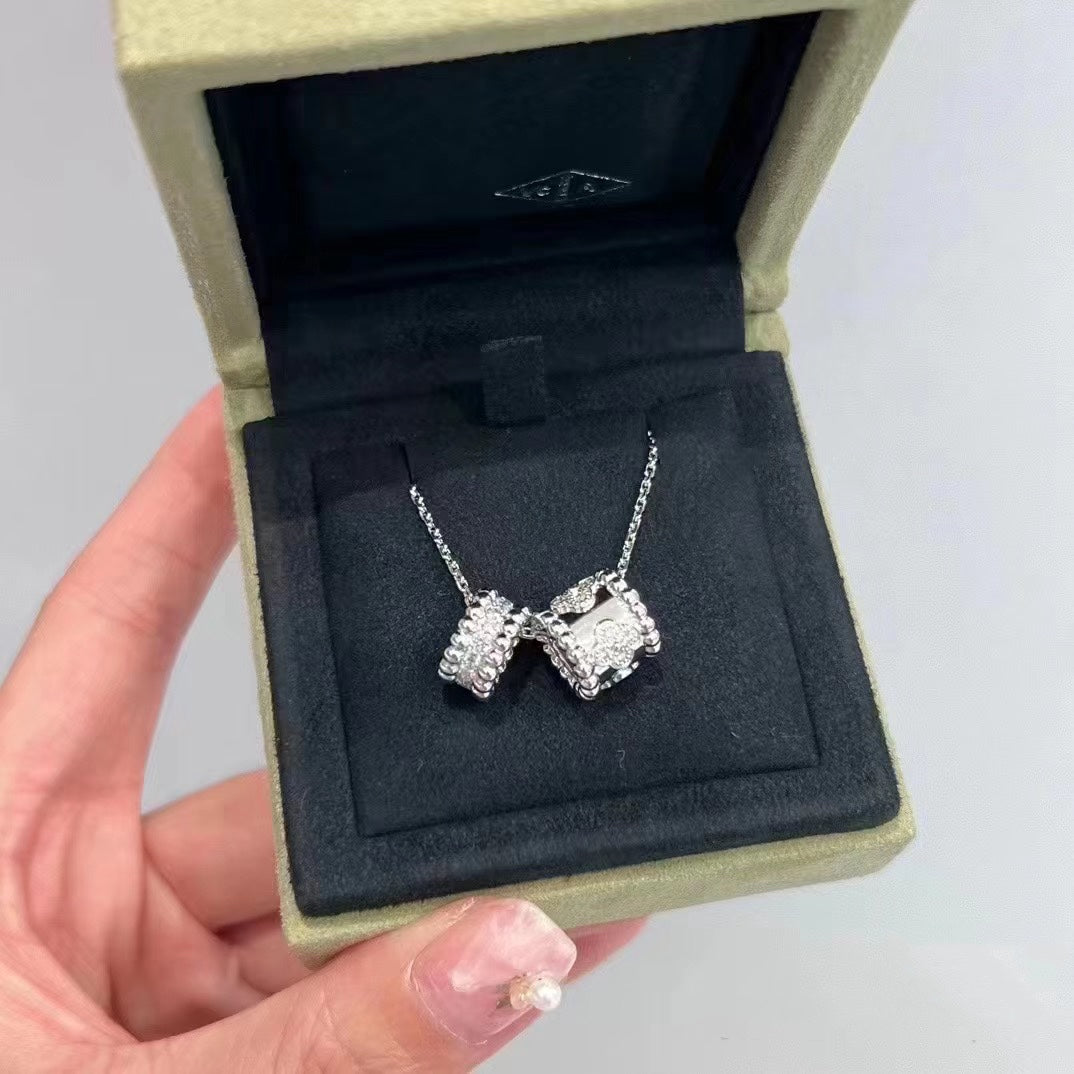 [Demi jewelry]PERLEE DOUBLE PENDANT SILVER DIAMOND NECKLACE
