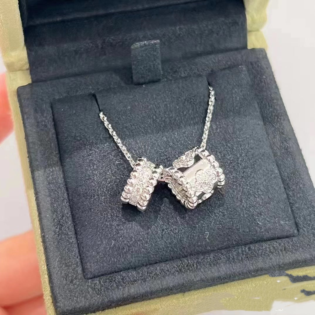[Demi jewelry]PERLEE DOUBLE PENDANT SILVER DIAMOND NECKLACE