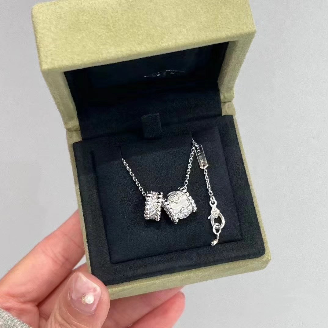[Demi jewelry]PERLEE DOUBLE PENDANT SILVER DIAMOND NECKLACE