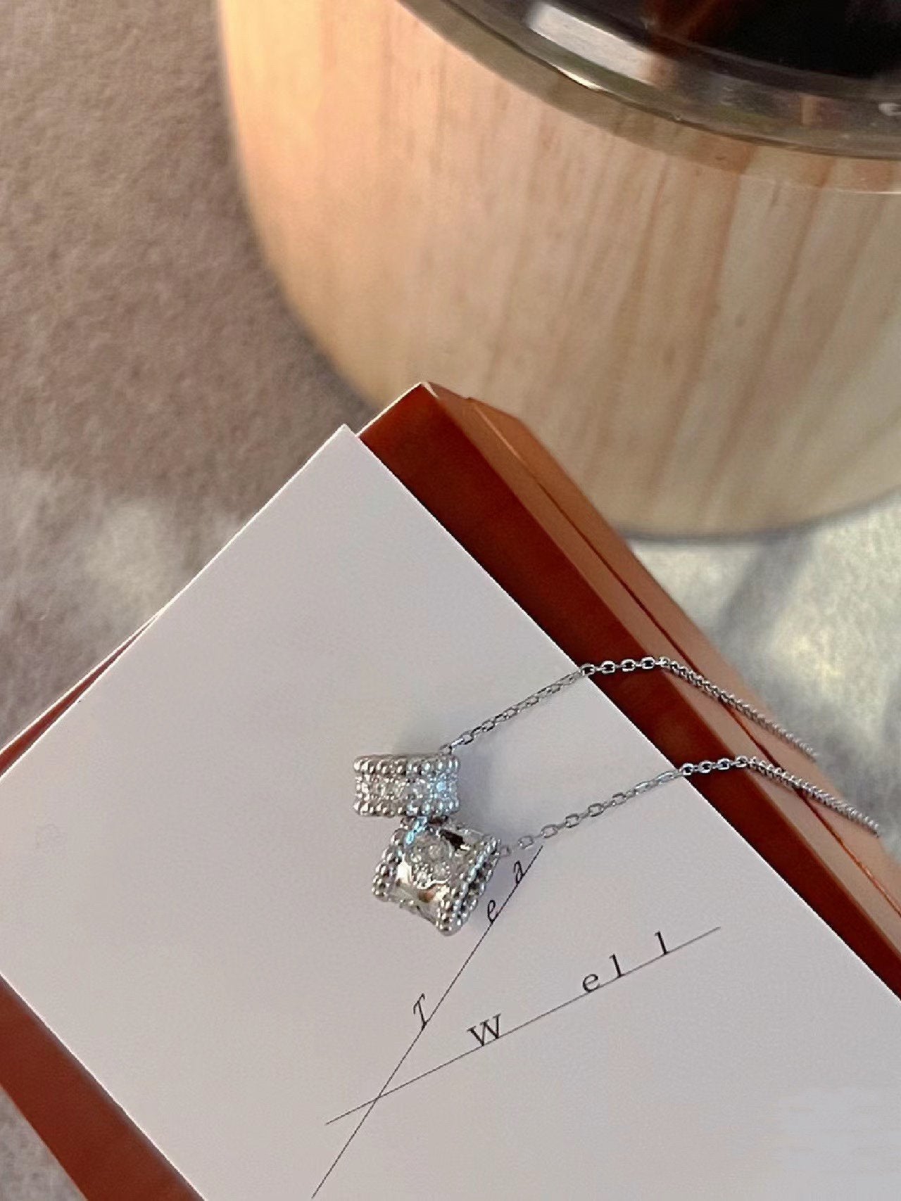 [Demi jewelry]PERLEE DOUBLE PENDANT SILVER DIAMOND NECKLACE