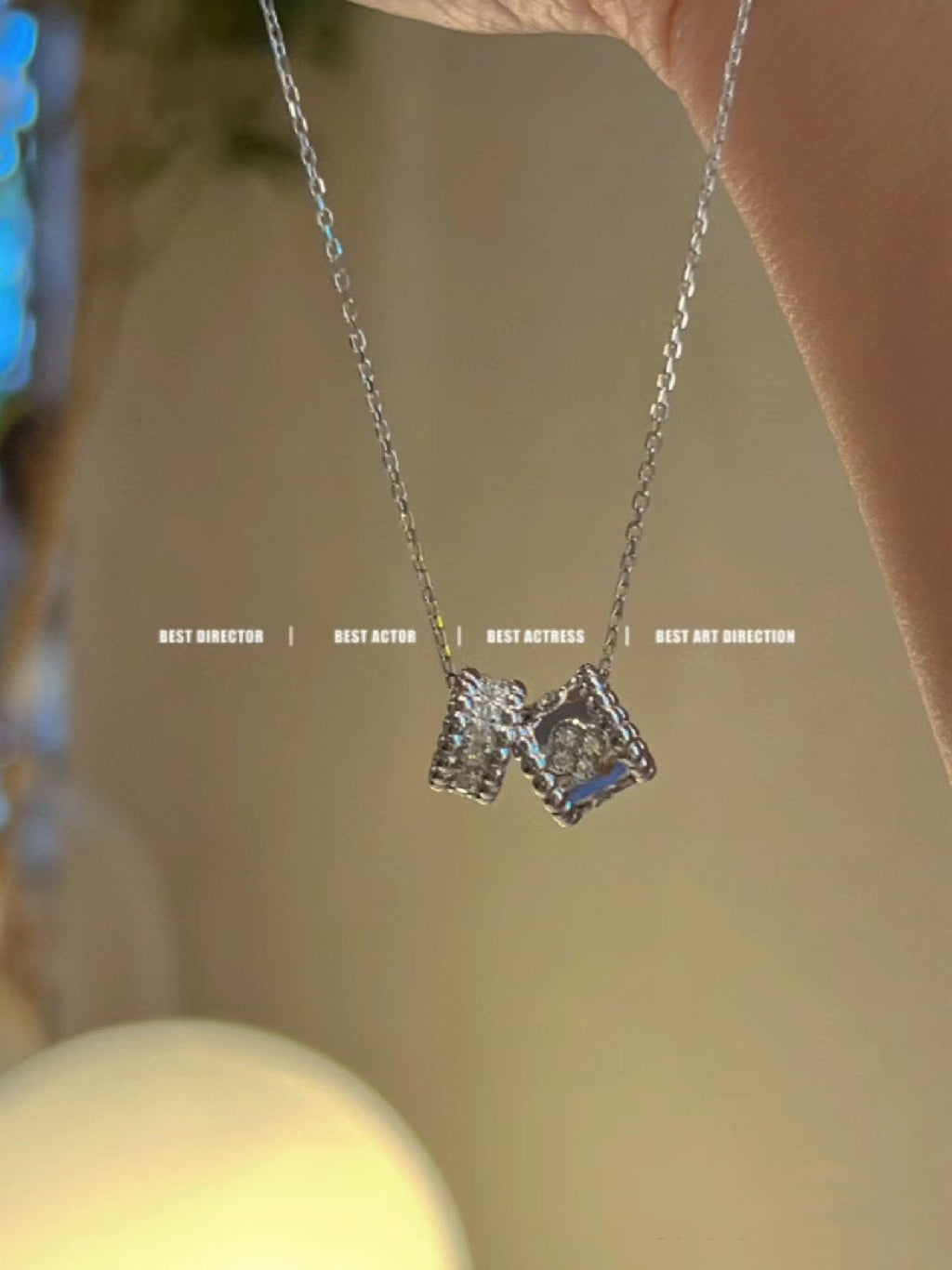 [Demi jewelry]PERLEE DOUBLE PENDANT SILVER DIAMOND NECKLACE